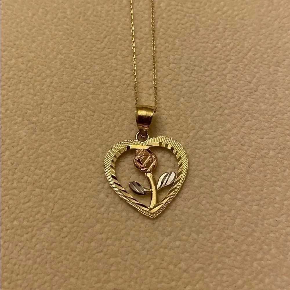 Heart Rose 14k Solid Gold Pendant Tehrani Jewelry